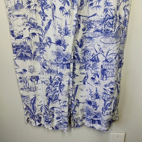 Joie Linen Wide Leg Belted Pants White Blue Tropical Beachy Coastal Size XL - Picture 2 of 14
